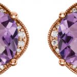 14K Rose Checkerboard Natural Amethyst & 1/5 CTW Natural Diamond Earrings - 86314