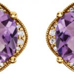 14K Yellow Checkerboard Natural Amethyst & 1/5 CTW Natural Diamond Earrings - 86314