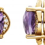 14K Yellow Checkerboard Natural Amethyst & 1/5 CTW Natural Diamond Earrings - 86314