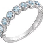 Platinum Natural Aquamarine Beaded Ring - 71896