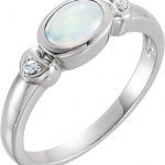 14K White Natural Opal & .03 CTW Diamond Ring - 71133