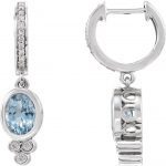 14K White Natural Aquamarine & 1/6 CTW Natural Diamond Hoop Earrings - 86533