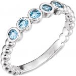 Platinum Natural Aquamarine Beaded Ring - 71926