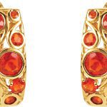 14K Yellow Natural Mexican Fire Opal Hoop Earrings - 69612