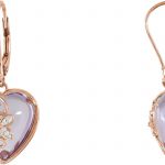 14K Rose Natural Rose de France & .06 CTW Natural Diamond Heart Earrings - 69635