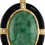 14K Yellow Natural Russian Jadeite, Onyx & .05 CTW Diamond Pendant - 69732