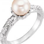 Platinum Cultured White Freshwater Pearl & .025 CTW Natural Diamond Ring - 6498