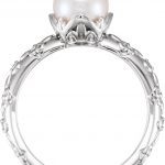 Platinum Cultured White Freshwater Pearl & .025 CTW Natural Diamond Ring - 6498