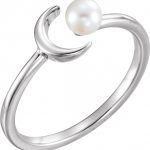 Platinum Cultured White Freshwater Pearl Crescent Moon Ring - 6494