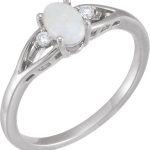 Platinum Natural White Opal & .04 CTW Natural Diamond Ring - 71936