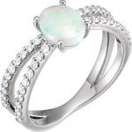 14K White Natural White Opal & 1/3 CTW Natural Diamond Ring - 71934