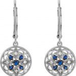 14K White Natural Blue Sapphire & .07 CTW Natural Diamond Earrings - 69750