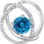 14K White Natural Swiss Blue Topaz and 1/10 CTW Diamond Pendant - 652551