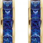 14K Yellow Lab-Grown Blue Sapphire Hoop Earrings - 86563