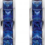 Platinum Lab-Grown Blue Sapphire Hoop Earrings - 86563