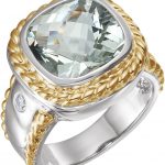 Sterling Silver & 14K Yellow Natural Green Quartz & 1/10 CTW Natural Diamond Ring - 66572