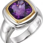 14K White/Yellow Checkerboard Natural Amethyst Ring - 66607