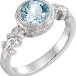 14K White Natural Aquamarine & .02 CTW Natural Diamond Ring - 66280