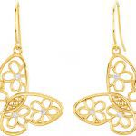 14K Yellow 1/6 Natural Daimond Floral Butterfly Earrings - 85398