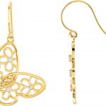 14K Yellow 1/6 Natural Daimond Floral Butterfly Earrings - 85398