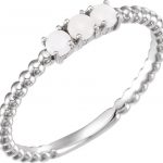 Platinum Natural Opal Beaded Stackable Ring - 71959