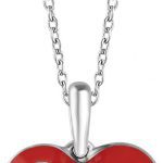 Sterling Silver .02 CT Natural Diamond Red Enamel Heart 18" Necklace - 652910