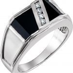 Platinum Natural Black Onyx & 1/8 CTW Natural Diamond Bezel-Set Ring - 60939