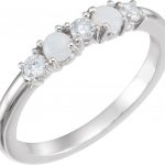 Platinum Natural White Opal & 1/5 CTW Natural Diamond Stackable Ring - 71969