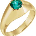 14K Yellow 6.5 mm Round Lab-Grown Emerald Ring - 9422