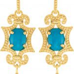 14K Yellow Natural Turquoise & .03 CTW Natural Diamond Earrings - 85354