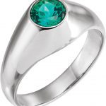 14K White 6.5 mm Round Lab-Grown Emerald Ring - 9422