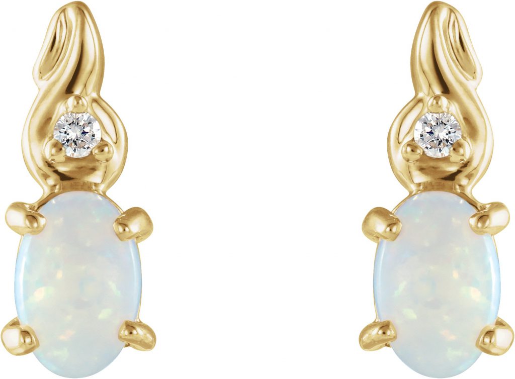 14K Yellow Natural White Opal & .03 CTW Natural Diamond Earrings - 60824