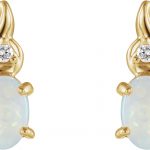 14K Yellow Natural White Opal & .03 CTW Natural Diamond Earrings - 60824