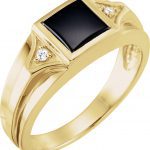 14K Yellow Natural Black Onyx & .04 CTW Natural Diamond Bezel-Set Ring - 62463