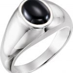 14K White Natural Black Onyx Bezel-Set Ring - 9222