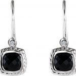 14K White Natural Black Onyx & .03 CT Natural Diamond Earrings - 65320