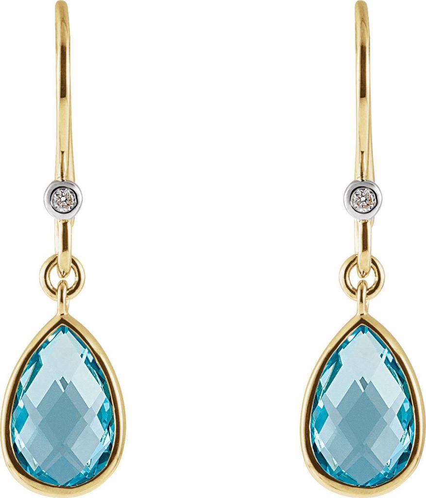 14K Yellow Natural Swiss Blue Topaz & .02 CTW Natural Diamond Earrings - 67304