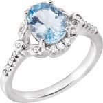 14K White Natural Aquamarine & 1/6 CTW Natural Diamond Ring - 66138