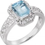 14K White Natural Aquamarine & 1/8 CTW Natural Diamond Ring - 65298