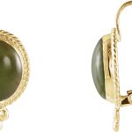 14K Yellow Natural Nephrite Jade Cabochon Earrings - 61981