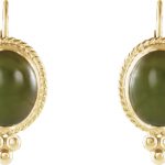 14K Yellow Natural Nephrite Jade Cabochon Earrings - 61981