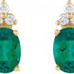 14K Yellow Natural Emerald & .06 CTW Natural Diamond Earrings - 67107