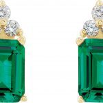 14K Yellow Lab-Grown Emerald & 1/8 CTW Natural Diamond Earrings - 67670