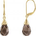 14K Yellow Natural Smoky Quartz Briolette Lever Back Earrings - 66319