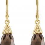 14K Yellow Natural Smoky Quartz Briolette Lever Back Earrings - 66319