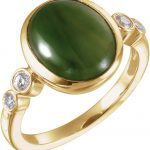 14K Yellow Natural Nephrite Jade & 1/6 CTW Natural Diamond Ring - 65974