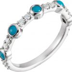 Platinum Cabochon Natural Turquoise & 1/5 CTW Natural Diamond Ring - 72023