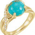 14K Yellow Natural Turquoise & 1/6 CTW Natural Diamond Ring - 72029