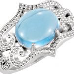 14K White Natural Swiss Blue Topaz Cabochon Ring - 71562