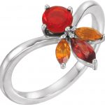 14K White Natural Mexican Fire Opal, Natural Mozambique Garnet & Natural Citrine Ring - 72045